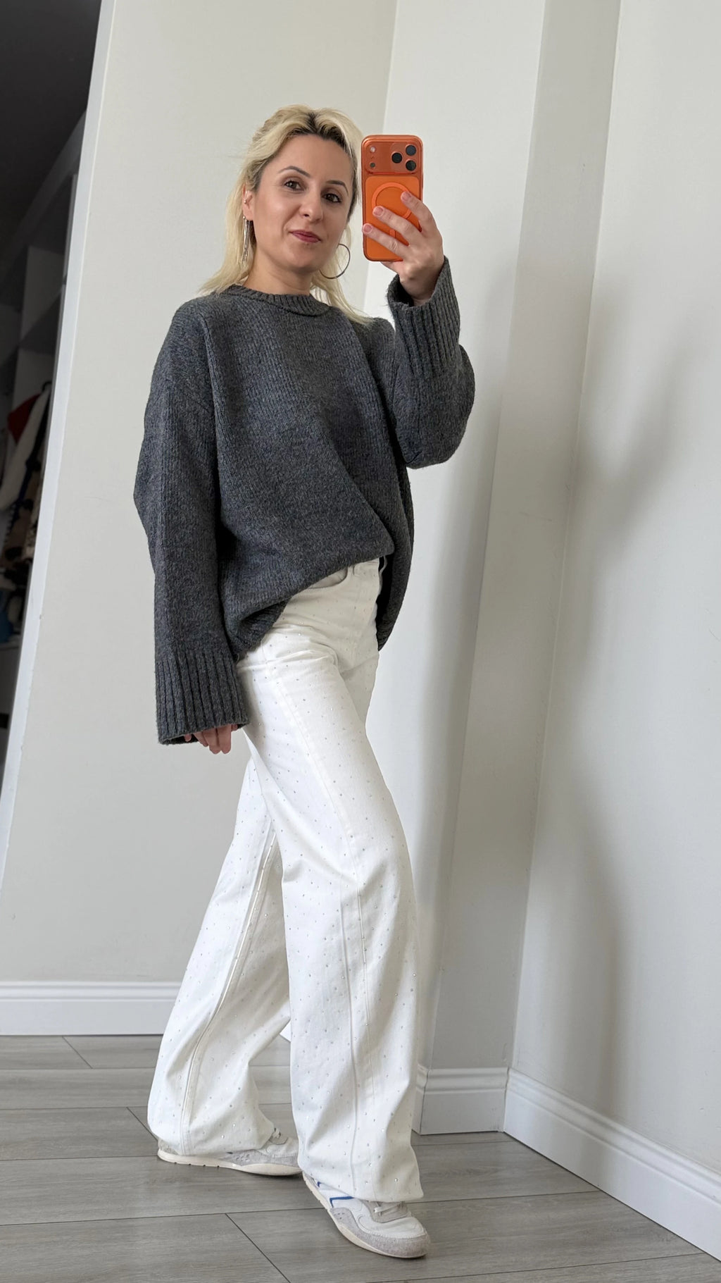 Full Taşlı Wide Leg Jean Kırık Beyaz - 3
