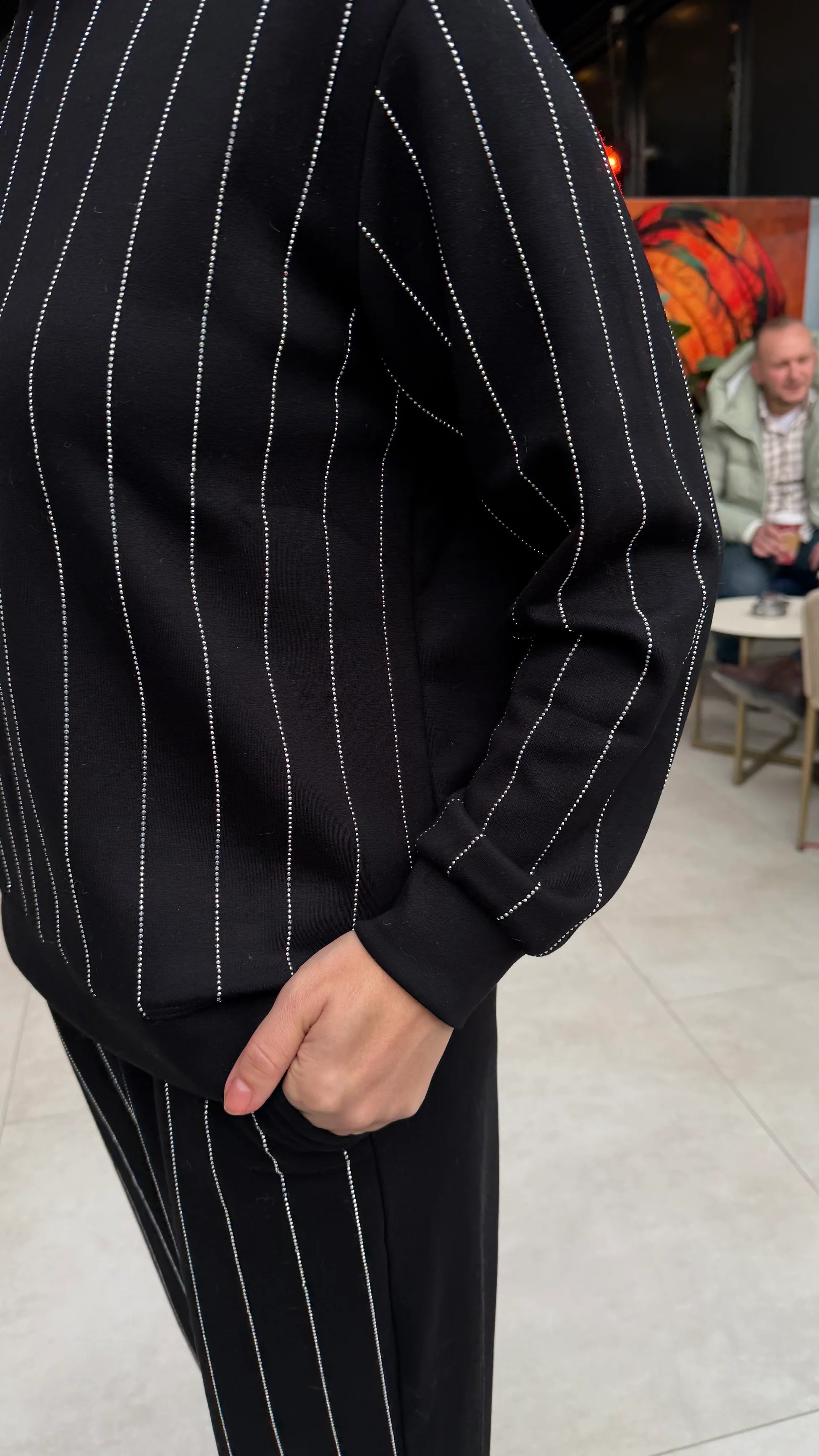 Taşlı Sweat Pantolon Takım Siyah - 4