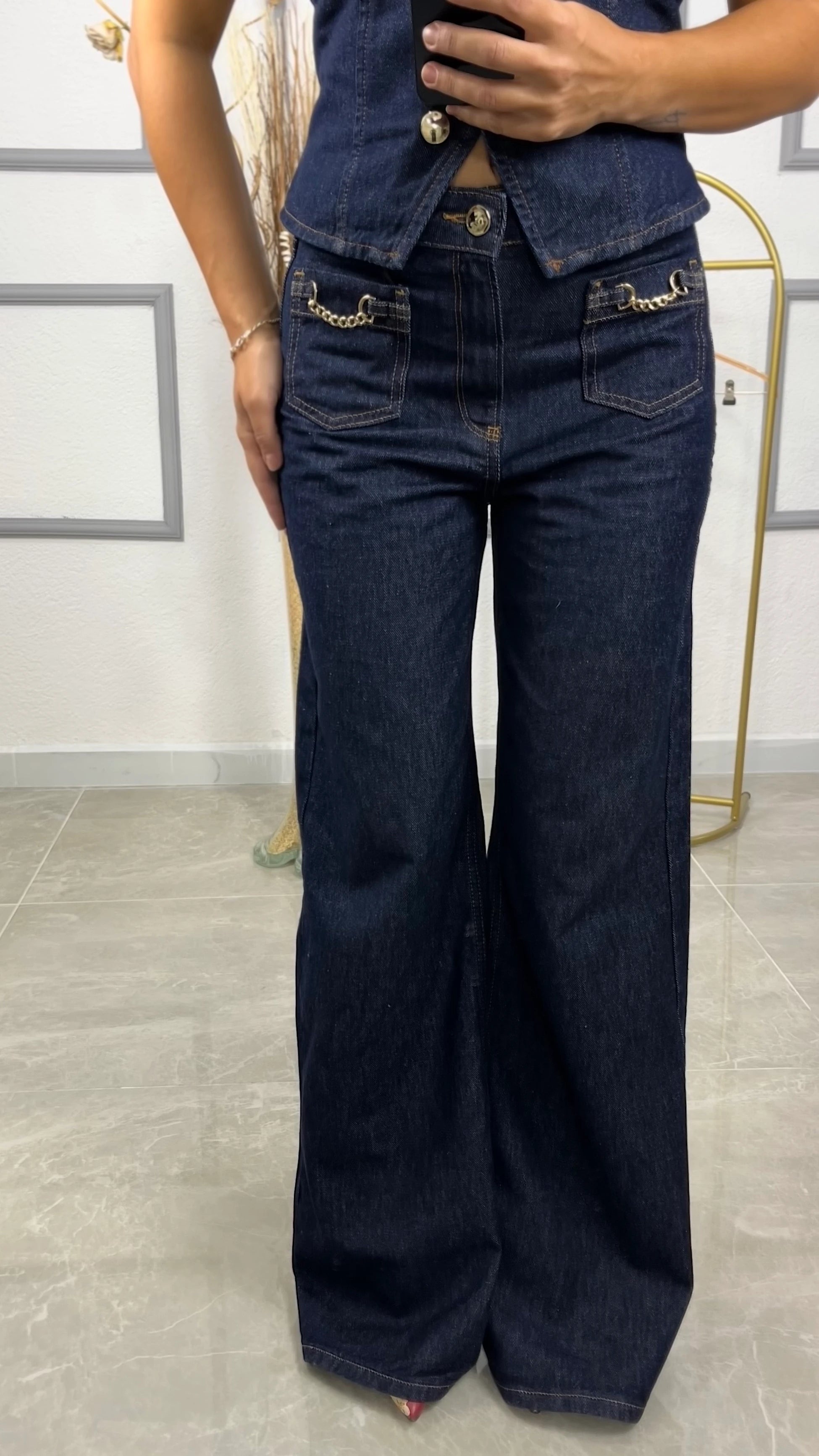 Rins Yıkamalı Orta Bel Wide Leg Jean - 3