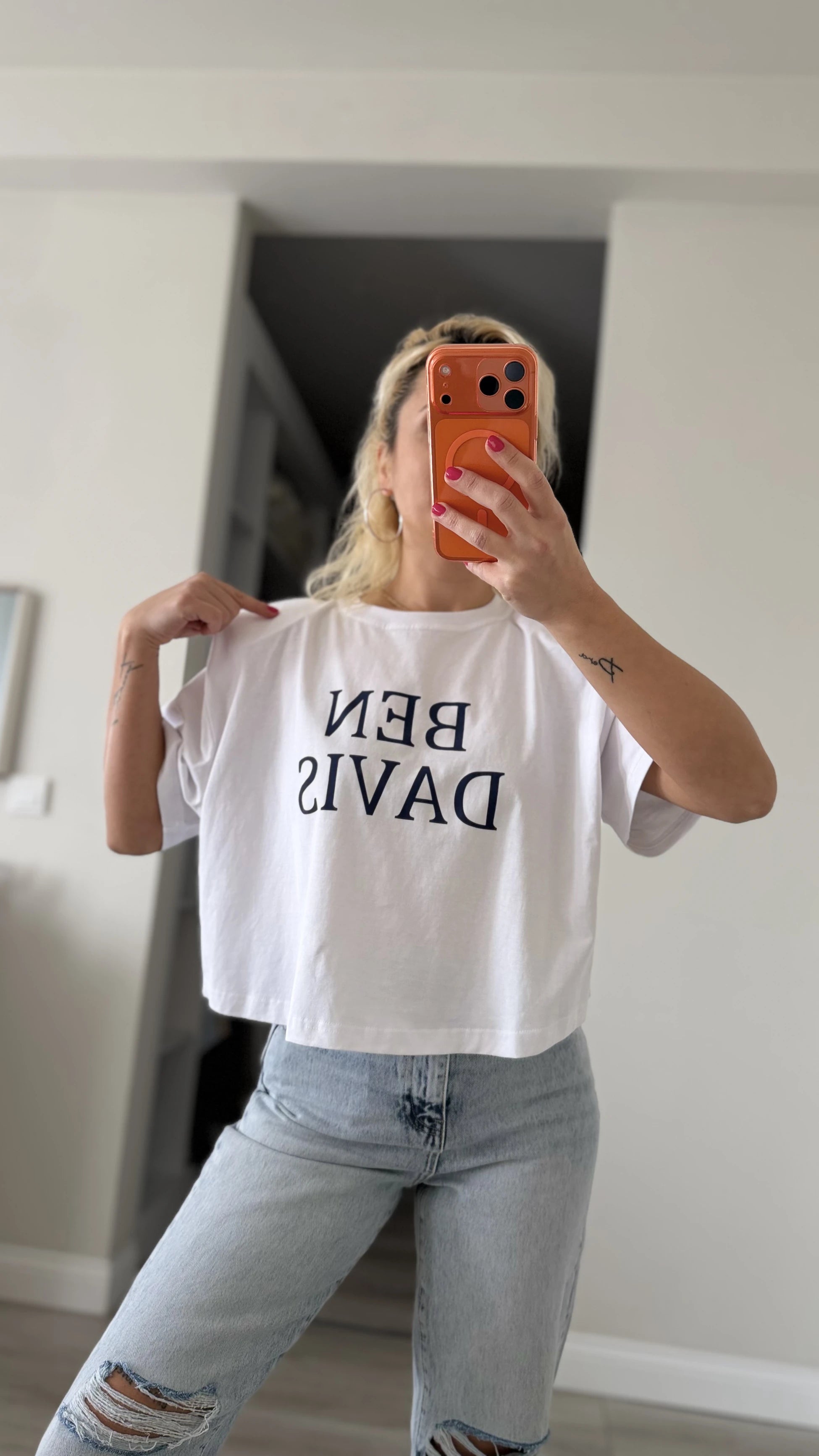 Vatkalı Omuz Crop Model Pamuklu Tşört