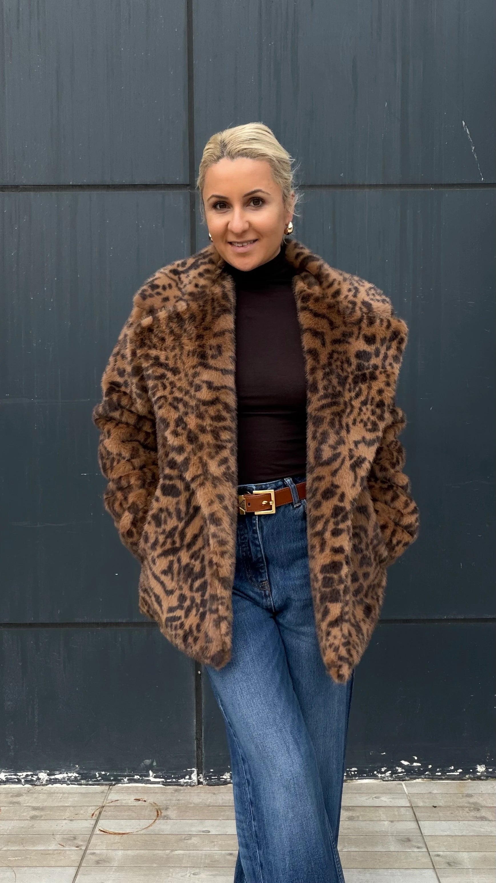 Kürklü Leopar  Desen Kaban Taba - 4