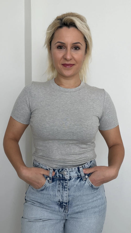 Bisiklet Yaka Basic Badi Gri