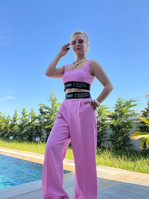 Beli Lastikli Yazı Detaylı Pantolon