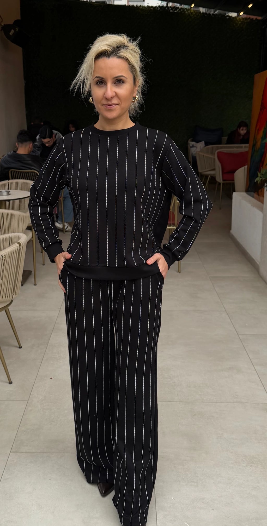 Taşlı Sweat Pantolon Takım Siyah - 3